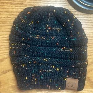 New without tags - CC Beanie Knit Messy Bun Hat, black /multicolored